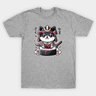 Kawaii Samurai Puppy Warrior Cute on Sushi Japanese T-Shirt